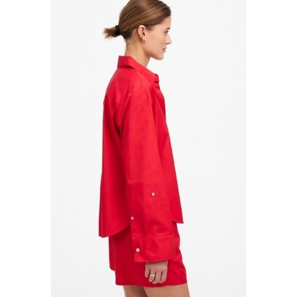 Madewell Poplin Easy Y-Neck Button-Up Shirt Red Women Sm 100% Cotton Relaxed Fit - Picture 3 of 13